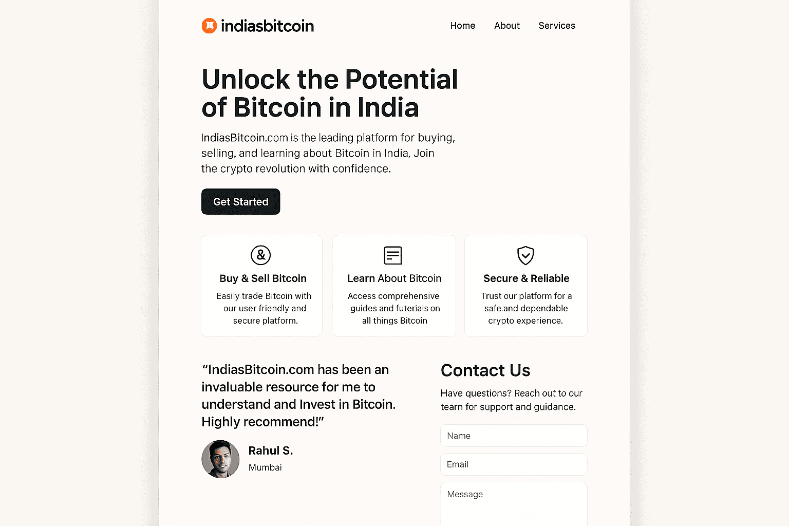 indiasbitcoin.com website mockup